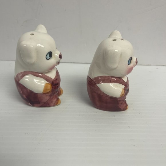 Vintage Pig In Coveralls Salt And Pepper Shakers Hand Painted w/ stopper - C1016 - Picture 4 of 7